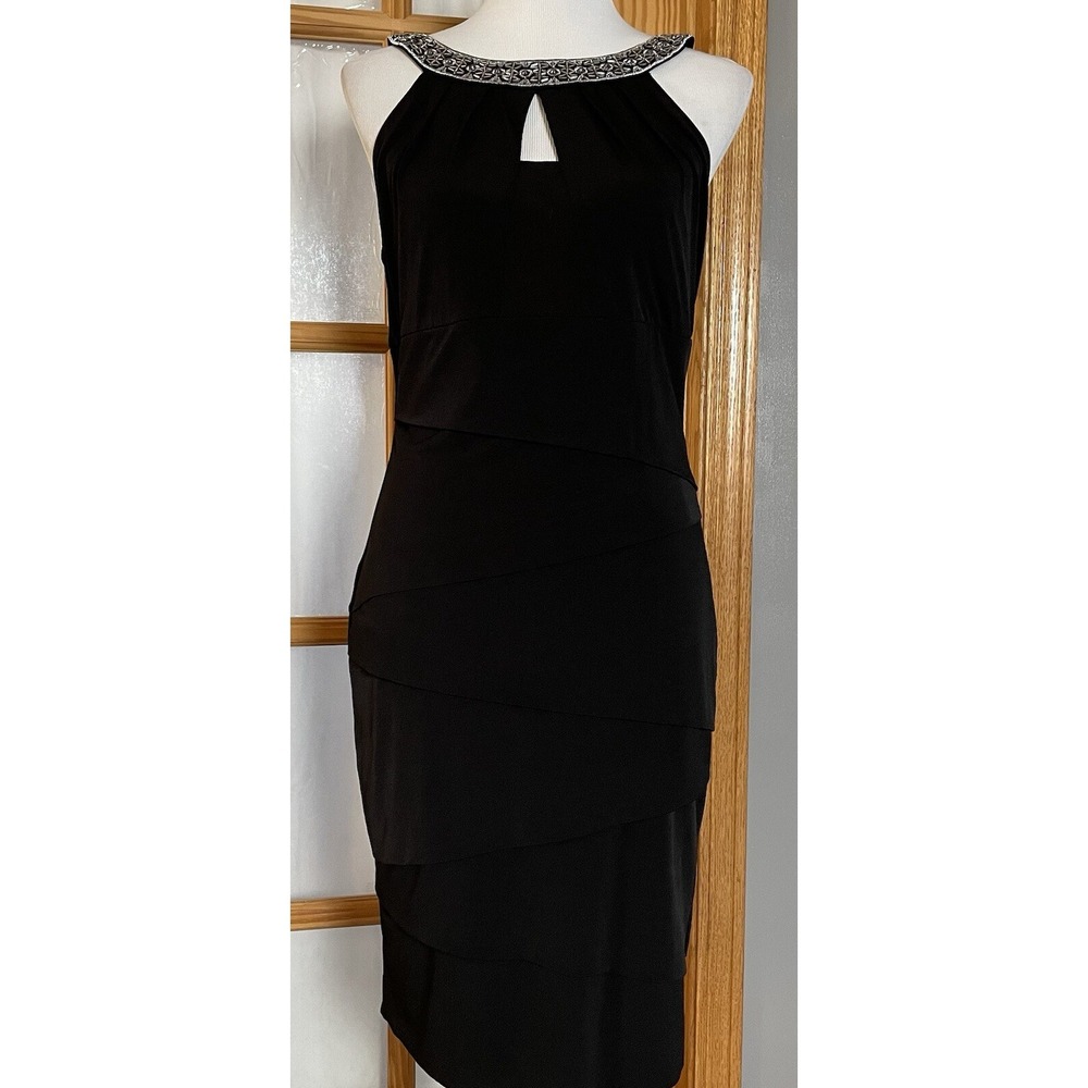WHBM Layered Cocktail Dress Women's 10 Black Beads Cut Out Gothic Party